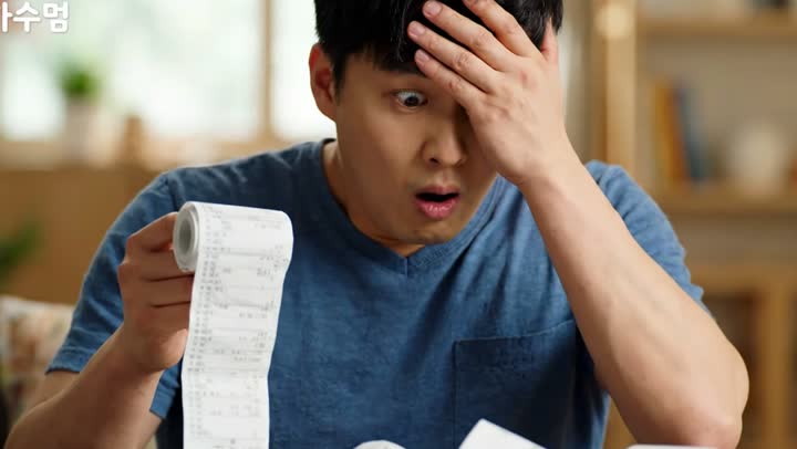 영수증을 보고 놀라는 남성